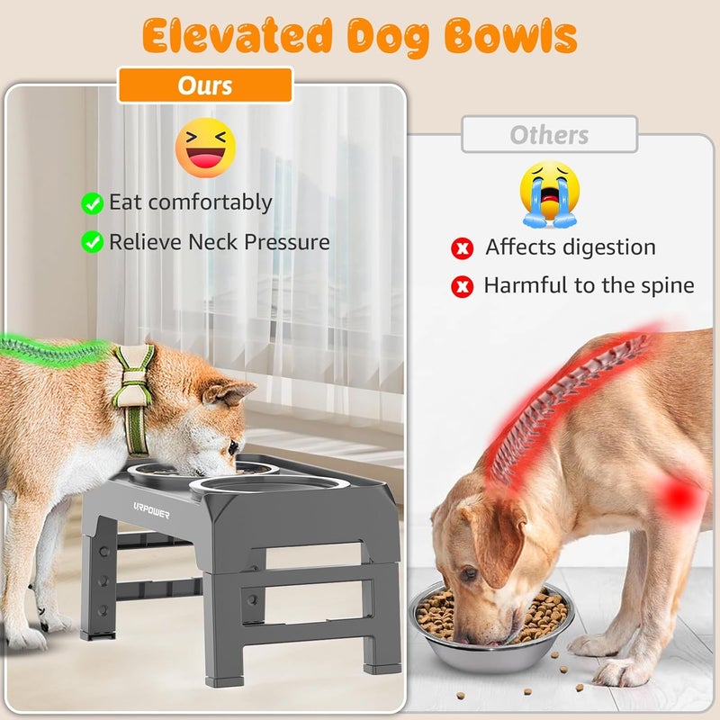 URPOWER 2-in-1 Elevated Dog Bowls Mess Proof Slow Feeder with No Spill Water Bowl 4 Height Adjustable Raised Dog Bowl Non-Slip Food and Water Bowls Set for Small Medium Large Dogs - Image 5